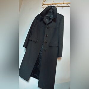 Vintage Pure Wool Black Swing Coat | Tailored Mid-Length | S–M